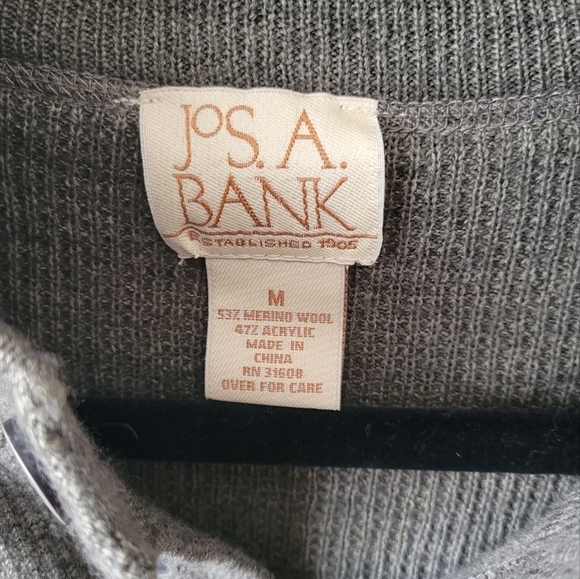 Vintage Jos. A Bank Mens M Merino Wool Henley Sweater Green Grandpa Blokecore - Picture 3 of 7